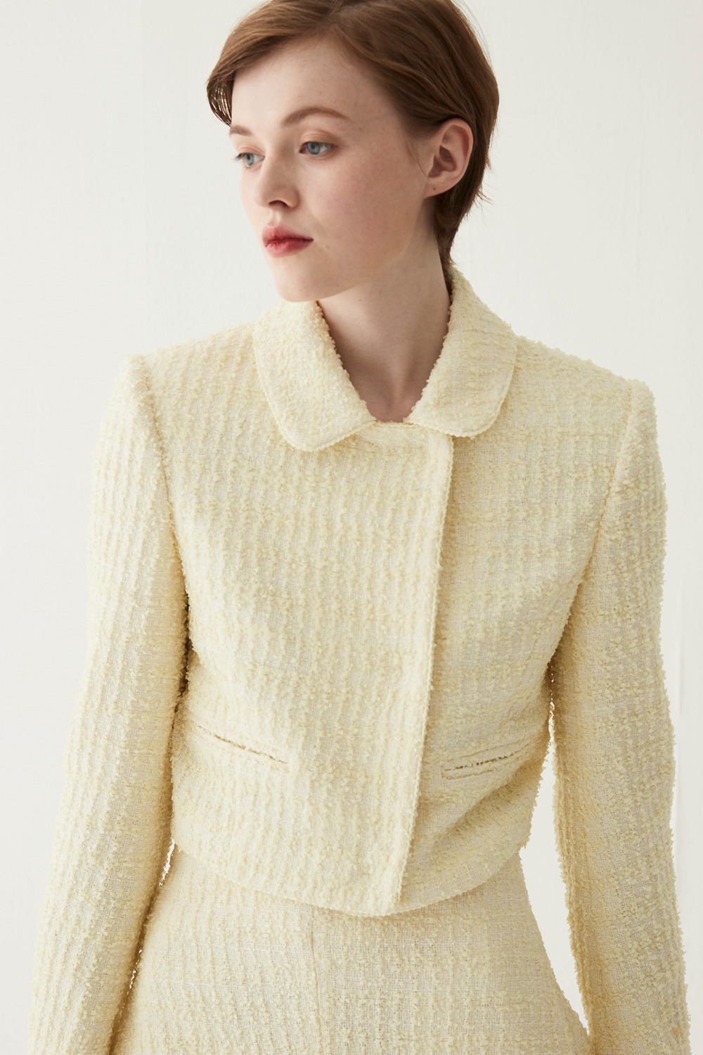 Tweed Cropped Jacket-Baby Yellow