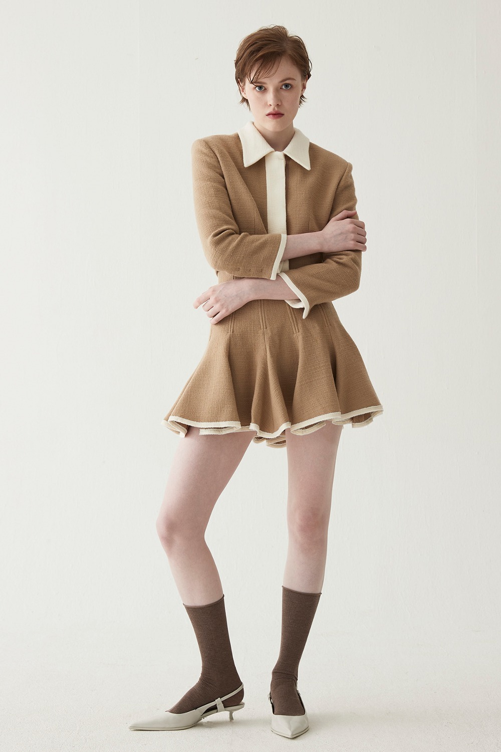 [카라 니콜님 착용] Color Block High-waist Flair Skirt-Sand