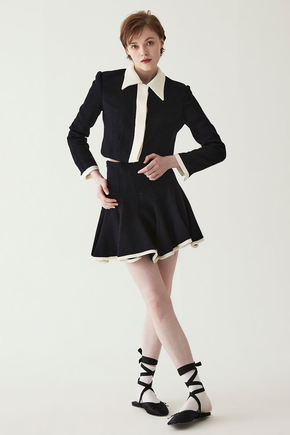 [지우님 착용] Color Block High-waist Flair Skirt-Navy