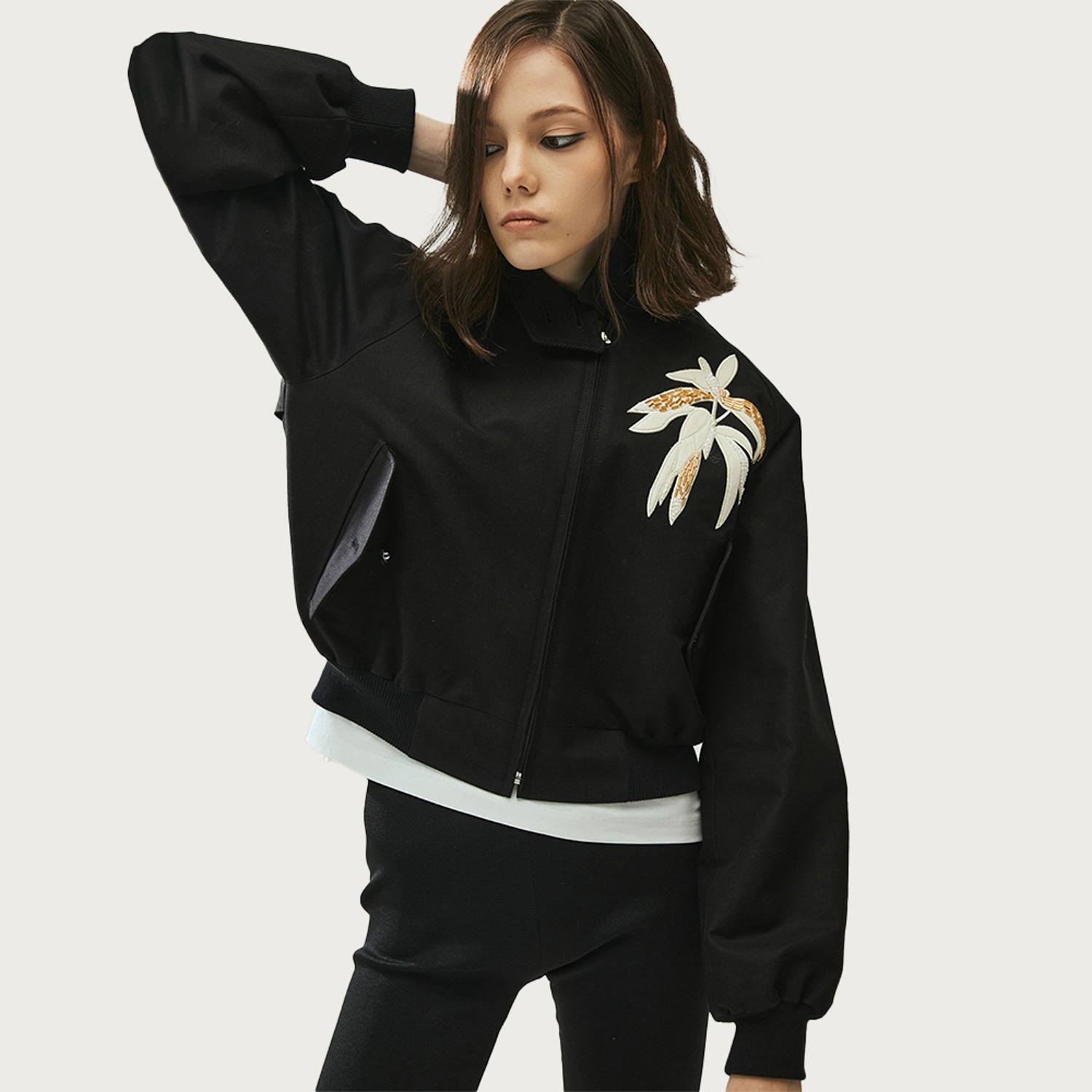 Untitled Seven- Women&#039;s Cropped Bomber (Black)