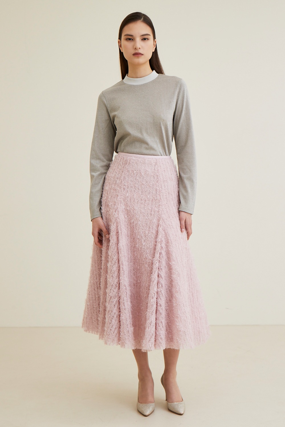 Fringe Tulle-layered  Skirt