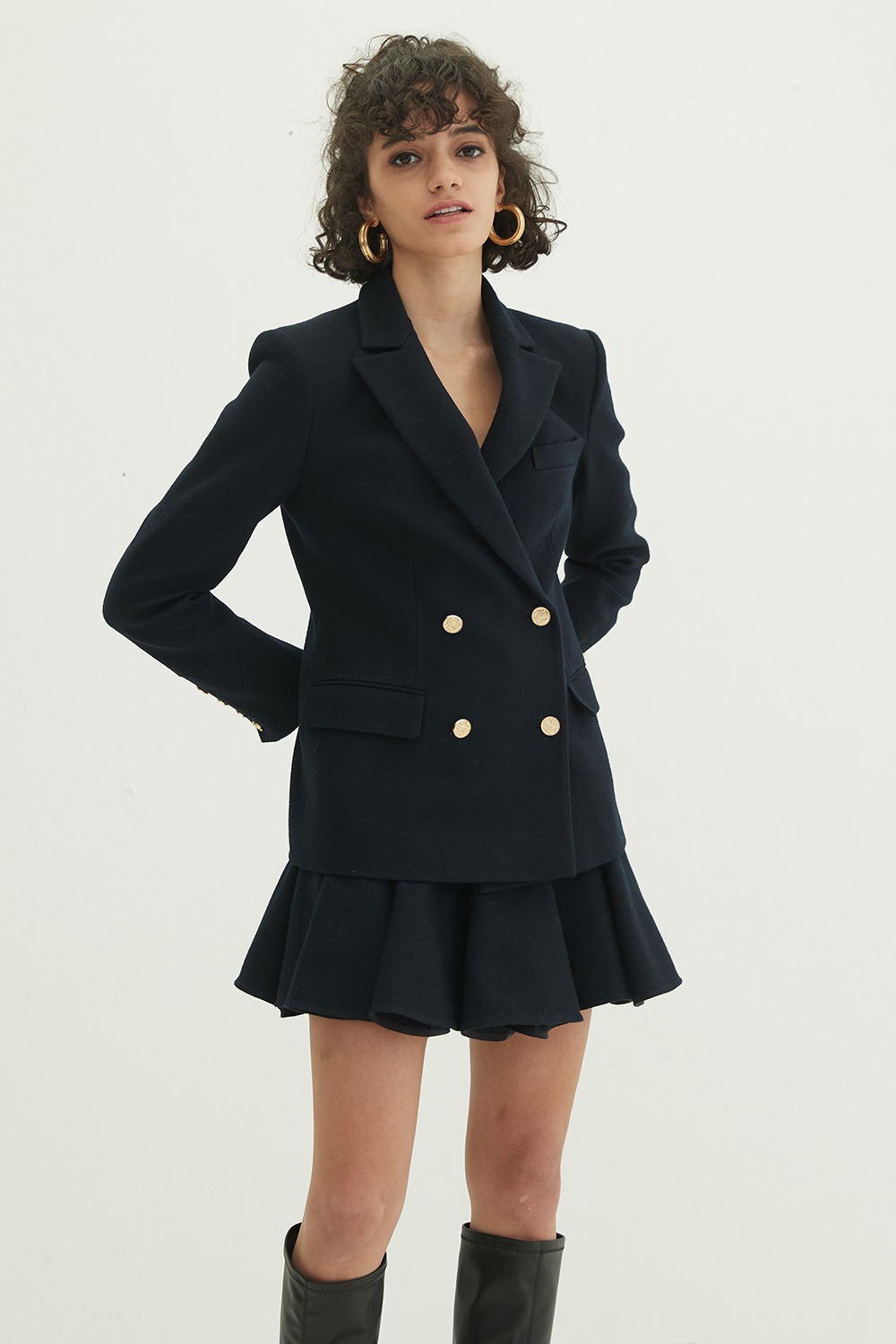 [금새록님 착용] High-Waist Virgin Wool Flair Skirt- Navy