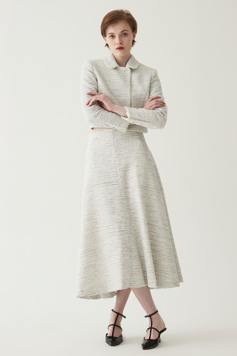 Tweed Long Flair Skirt- Multi