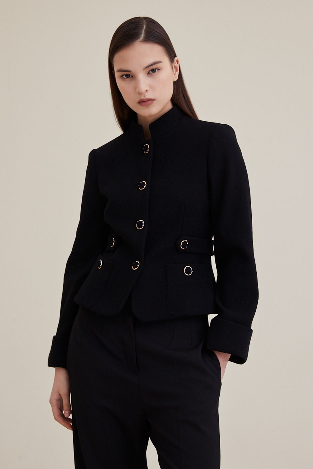 Long Sleeve Tweed Jacket- Black